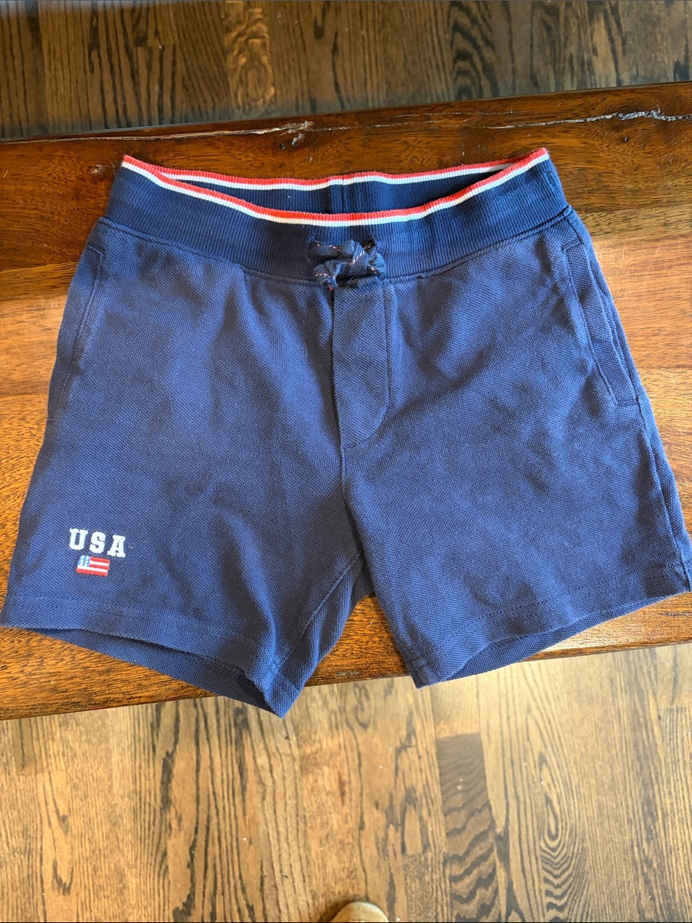 Janie and Jack Navy Shorts with Red & White Waist Trim